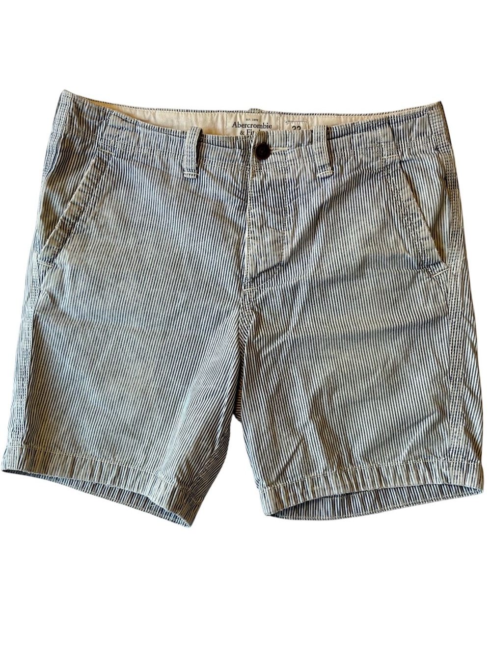 Abercrombie & Fitch chino shorts 32 Blue railroad stripe Mens Y2K distressed